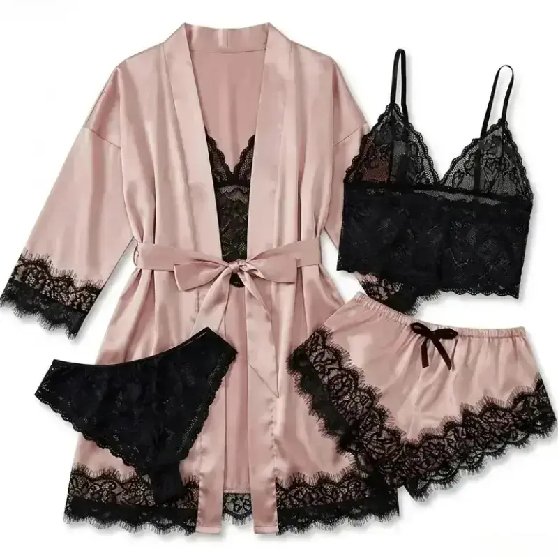 Women's 4-Piece Satin Pajama S - огляд і ціна Bathrobe