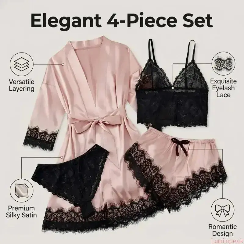 Women's 4-Piece Satin Pajama S - огляд і ціна Bathrobe